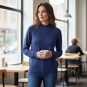 Liz Claiborne Petite Blue Silk Cashmere Blend‎ Mock Neck Sweater Womens Medium